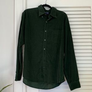 Lands’ End dark green light weigh corduroy button down